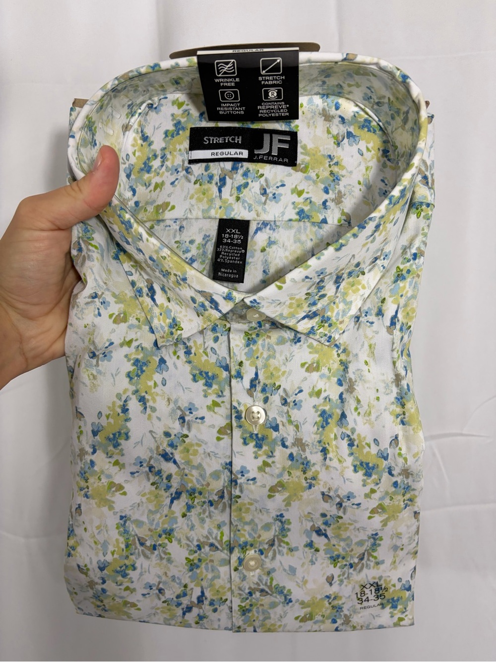 NWT J.Ferrar Men’s Size XXL Floral Print Ultra Comfort Stretch Button Down Shirt